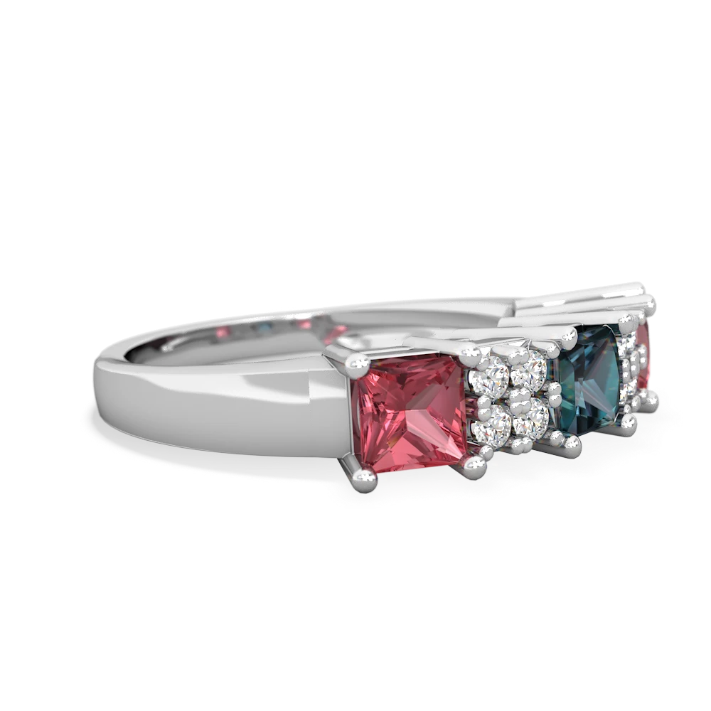 Alexandrite Three Stone Diamond Cluster 14K White Gold ring R2592