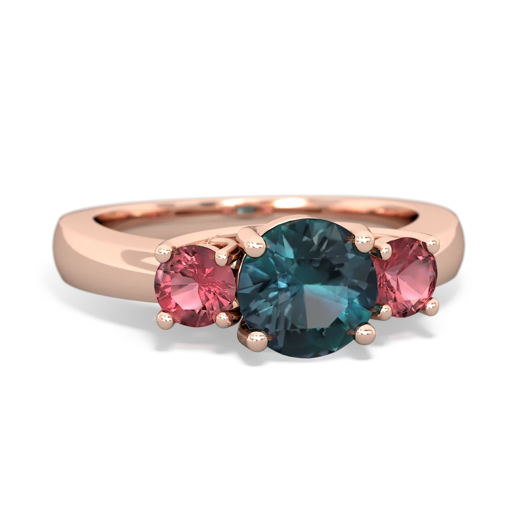 Alexandrite Three Stone Round Trellis 14K Rose Gold ring R4018