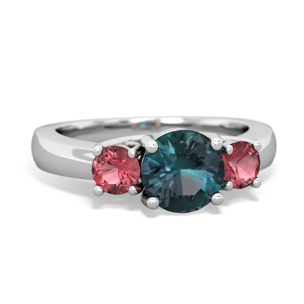 Alexandrite Three Stone Round Trellis 14K White Gold ring R4018