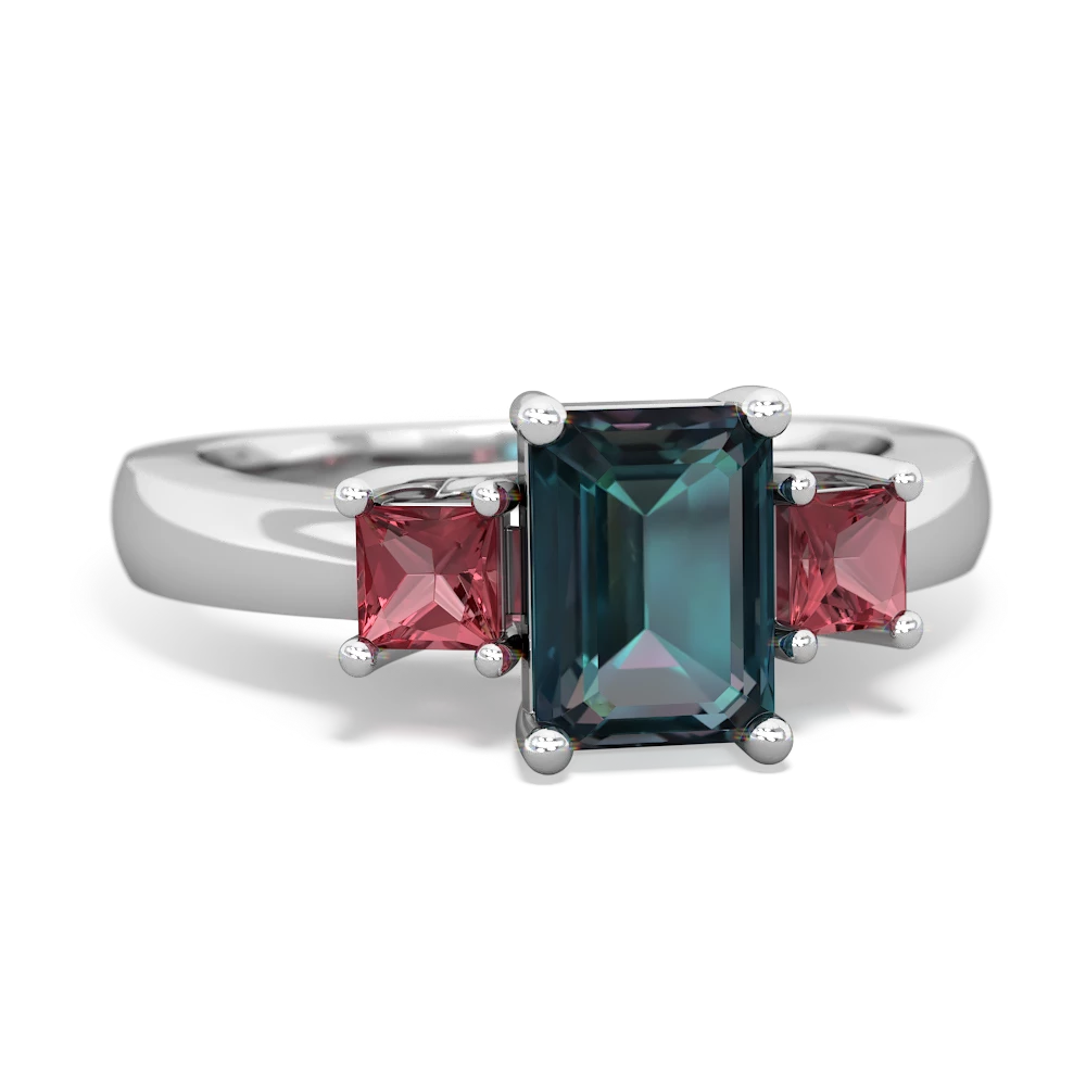 Alexandrite Three Stone Emerald-Cut Trellis 14K White Gold ring R4021