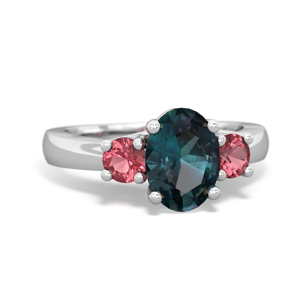 Alexandrite Three Stone Oval Trellis 14K White Gold ring R4024