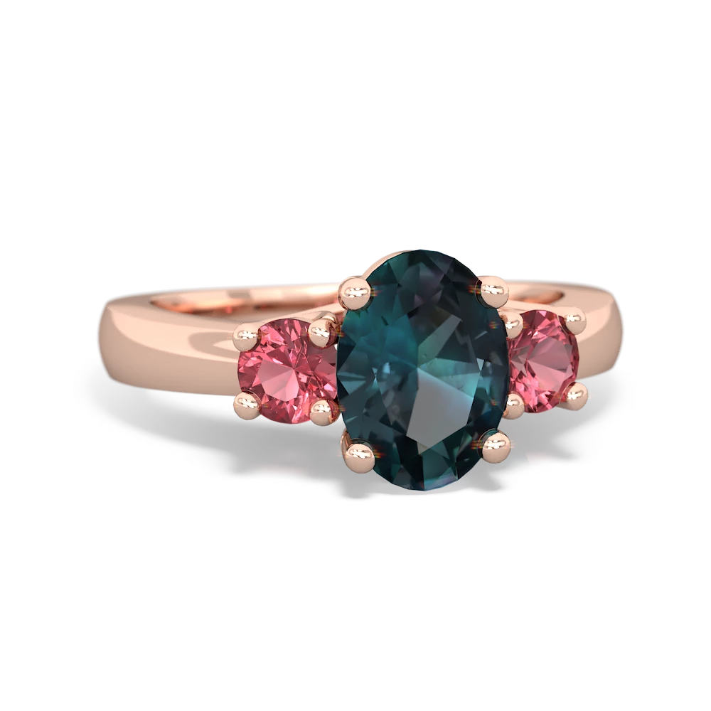 Alexandrite Three Stone Oval Trellis 14K Rose Gold ring R4024