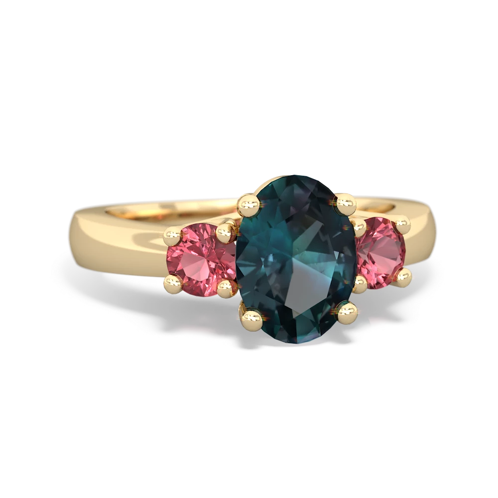 Alexandrite Three Stone Oval Trellis 14K Yellow Gold ring R4024