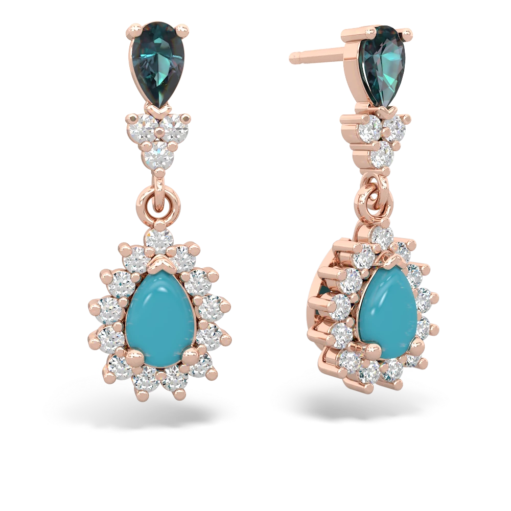 Alexandrite Halo Pear Dangle 14K Rose Gold earrings E1882
