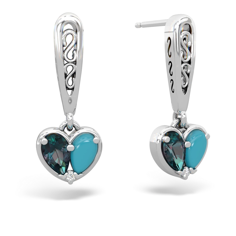 Alexandrite Filligree Heart 14K White Gold earrings E5070