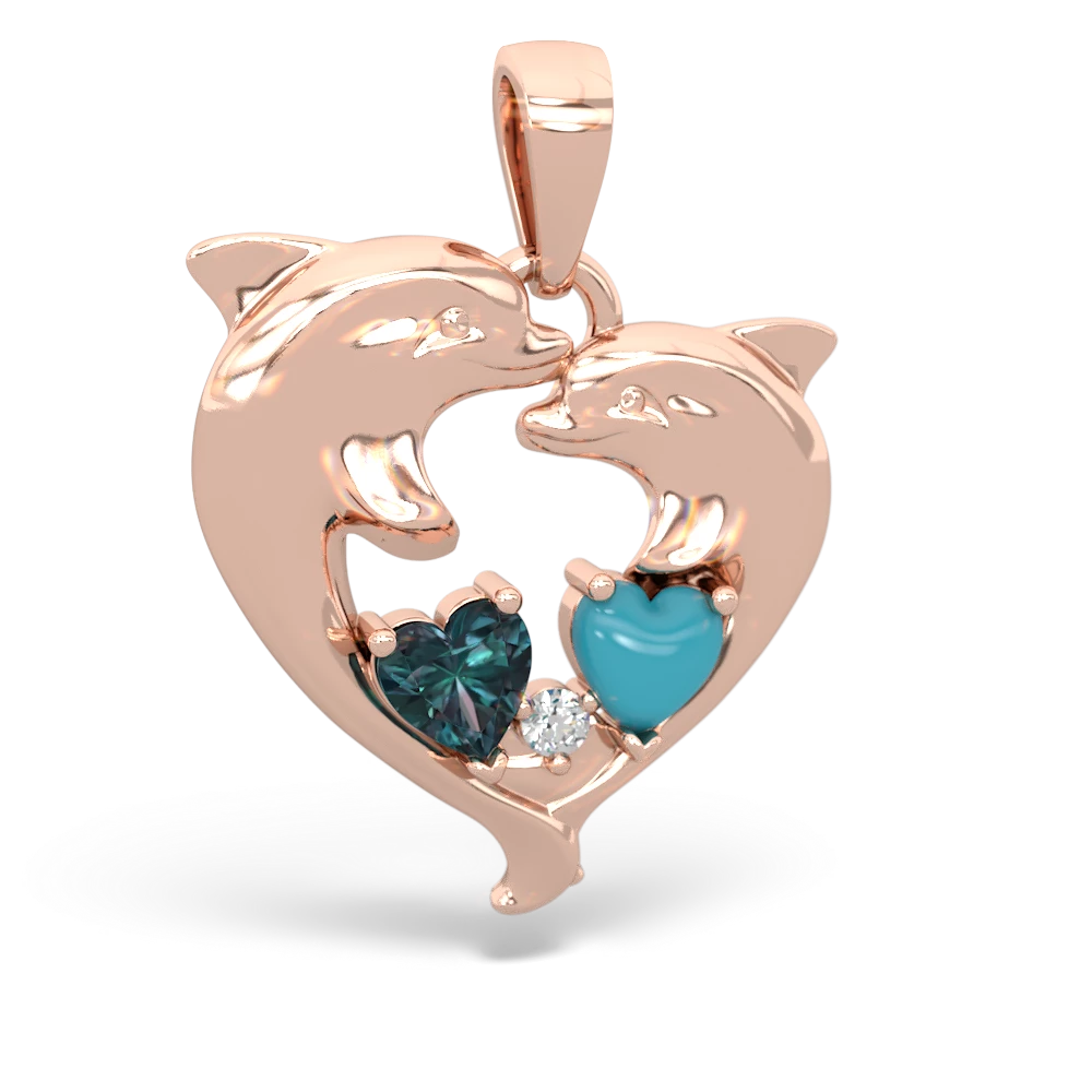 Alexandrite Dolphin Heart 14K Rose Gold pendant P5820