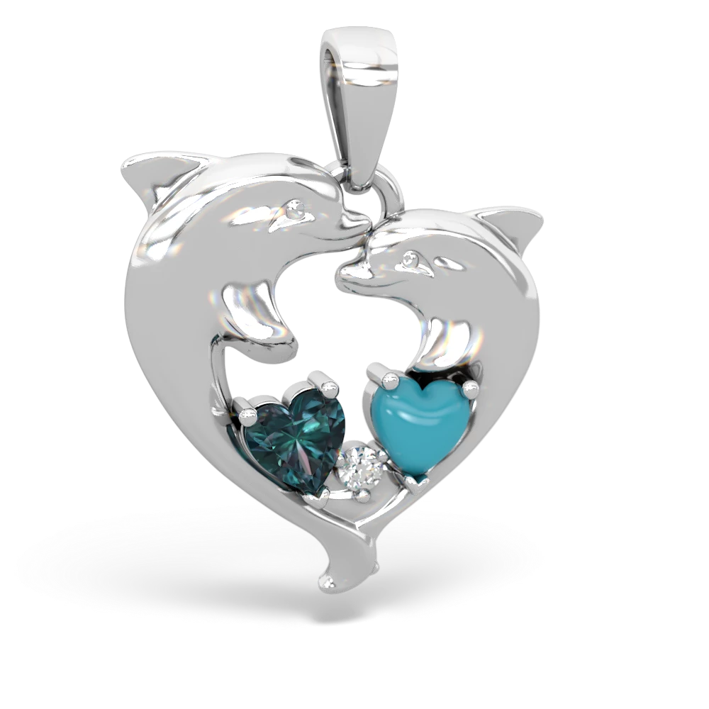 Alexandrite Dolphin Heart 14K White Gold pendant P5820