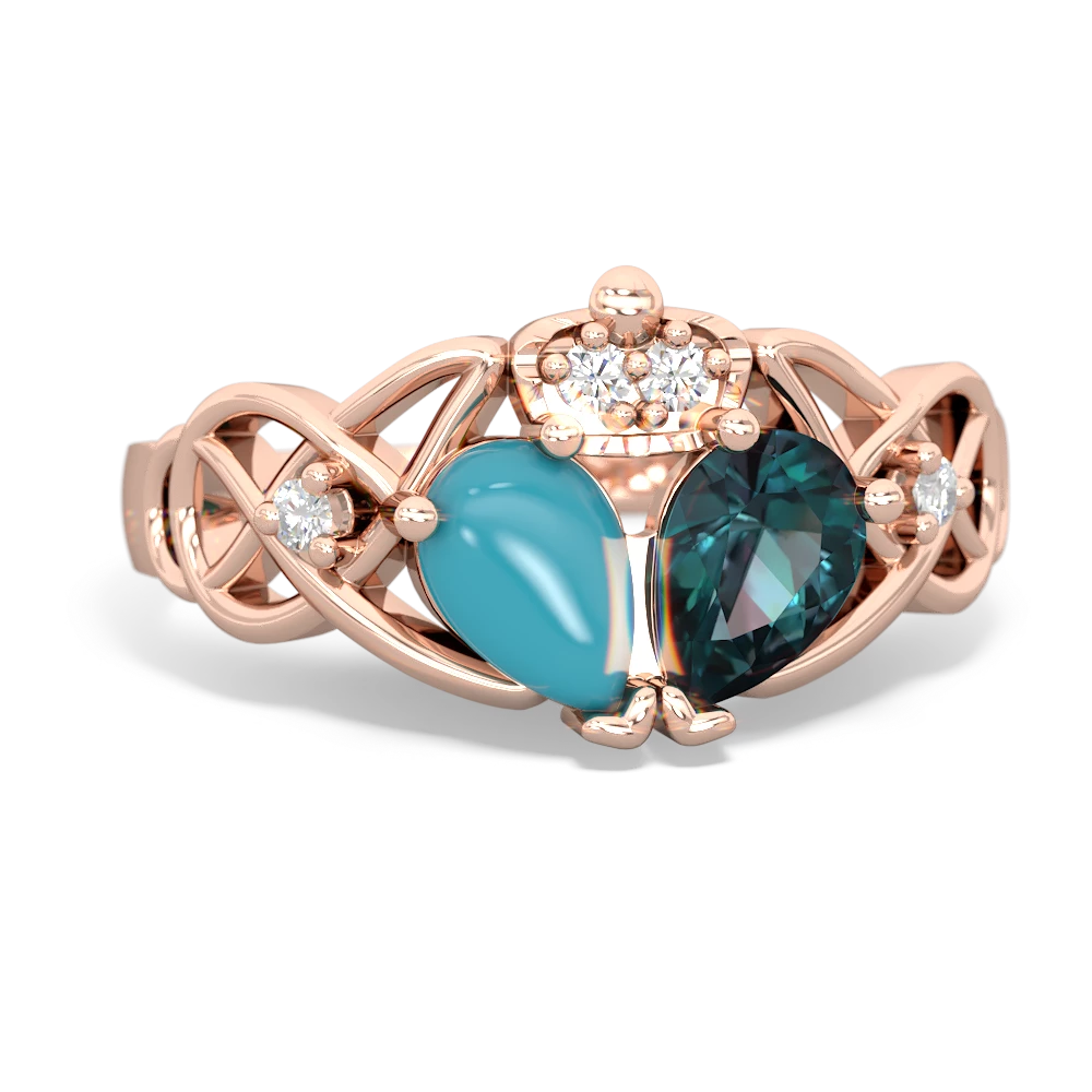 Alexandrite 'One Heart' Celtic Knot Claddagh 14K Rose Gold ring R5322