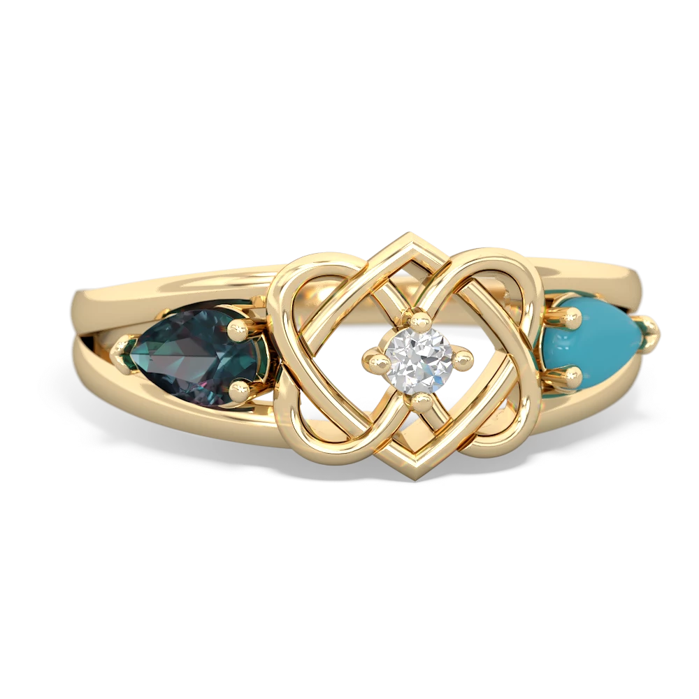 Alexandrite Hearts Intertwined 14K Yellow Gold ring R5880