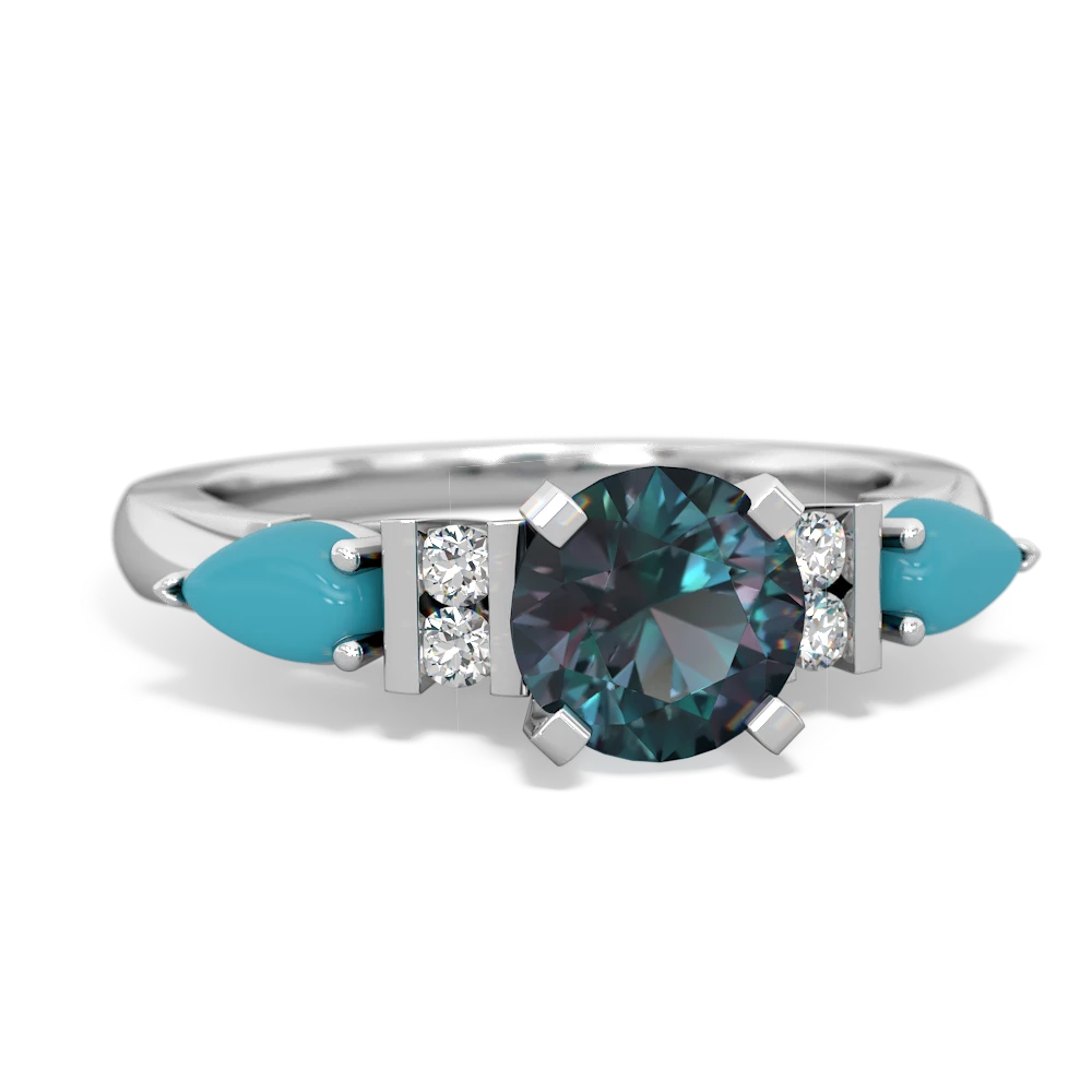 Alexandrite 6Mm Round Eternal Embrace Engagement 14K White Gold ring R2005