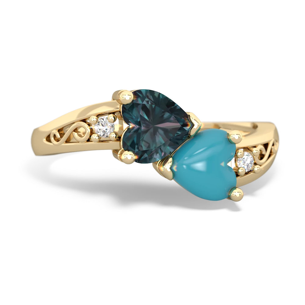 Alexandrite Snuggling Hearts 14K Yellow Gold ring R2178