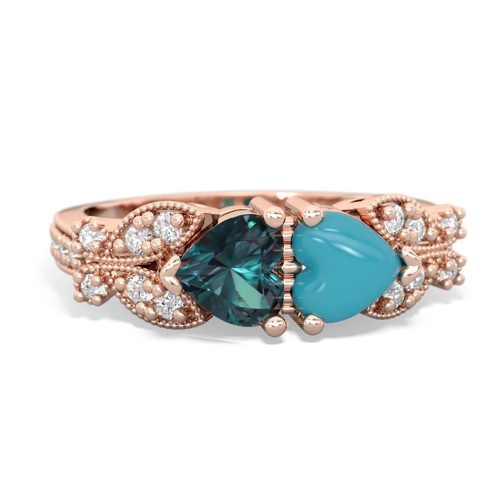 Alexandrite Diamond Butterflies 14K Rose Gold ring R5601