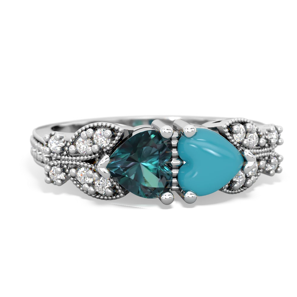 Alexandrite Diamond Butterflies 14K White Gold ring R5601