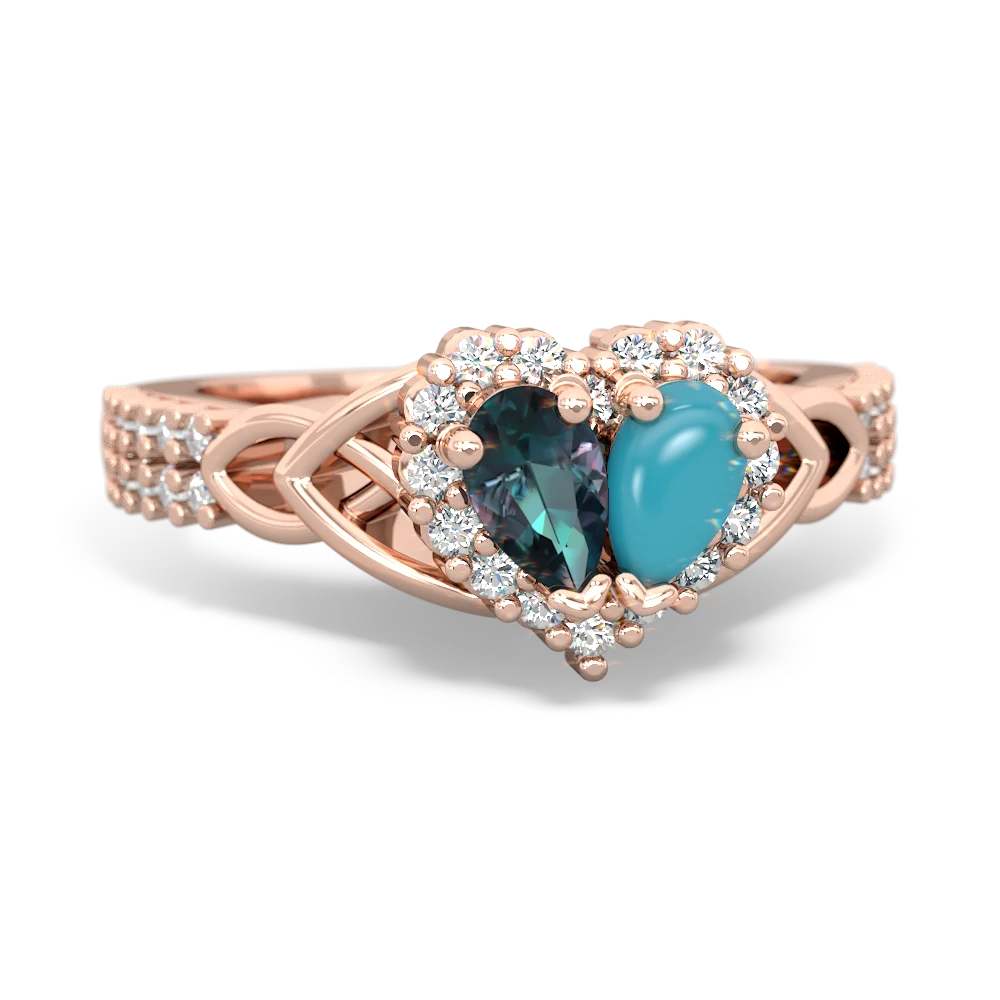 Alexandrite Celtic Knot Two Hearts As One 14K Rose Gold ring R2644HRT