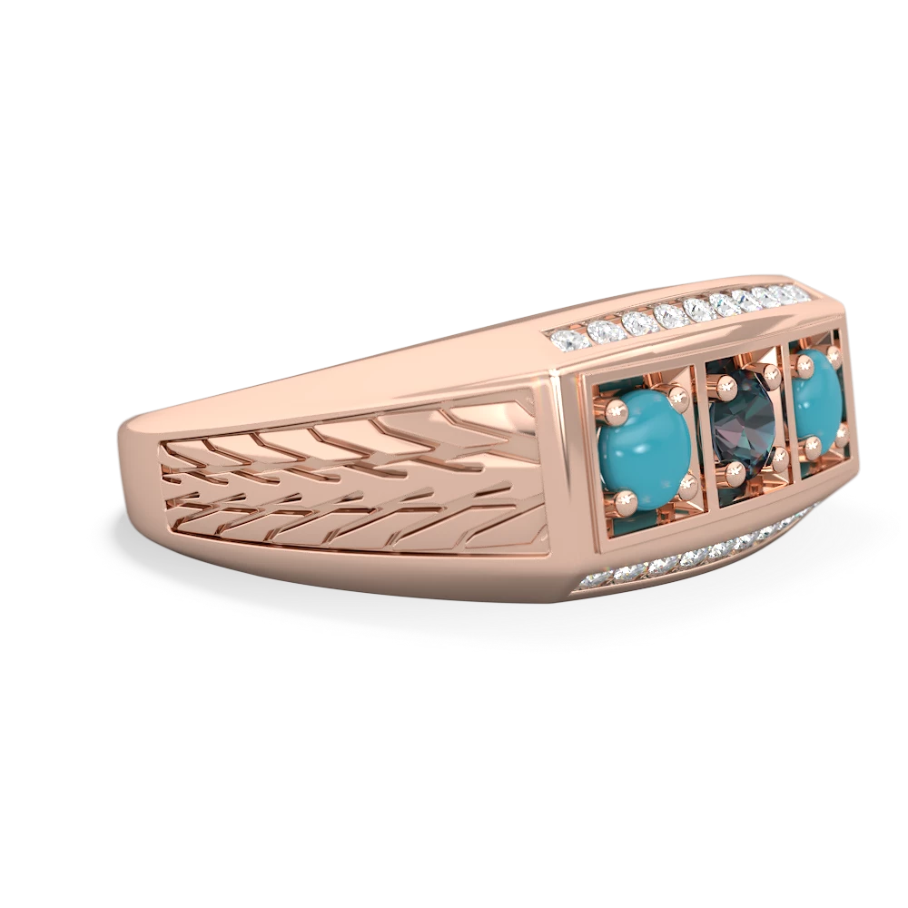 Alexandrite Three Stone Tire Tread Men's 14K Rose Gold ring R0520