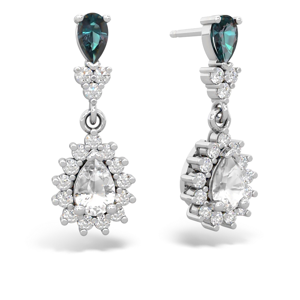 Alexandrite Halo Pear Dangle 14K White Gold earrings E1882