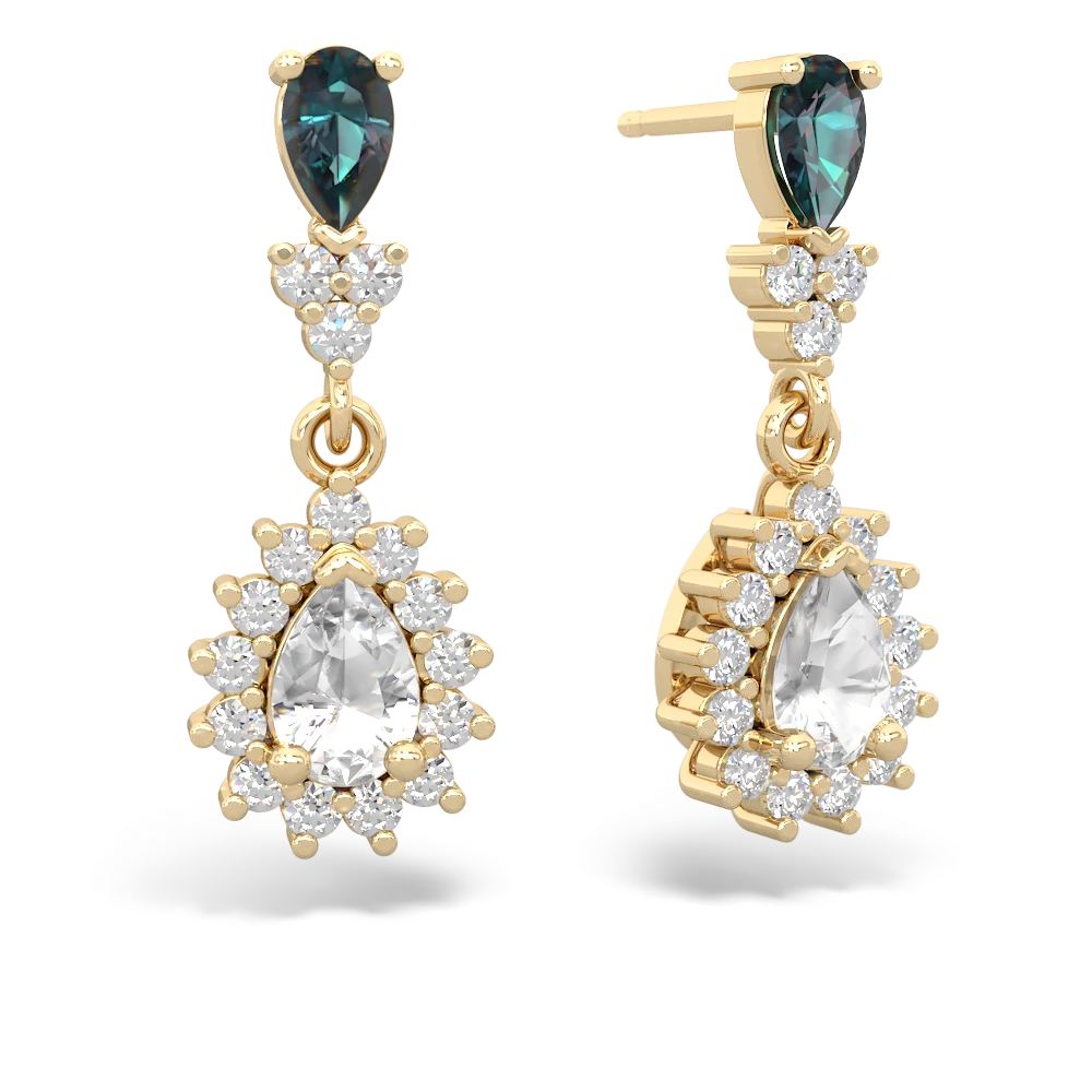 Alexandrite Halo Pear Dangle 14K Yellow Gold earrings E1882