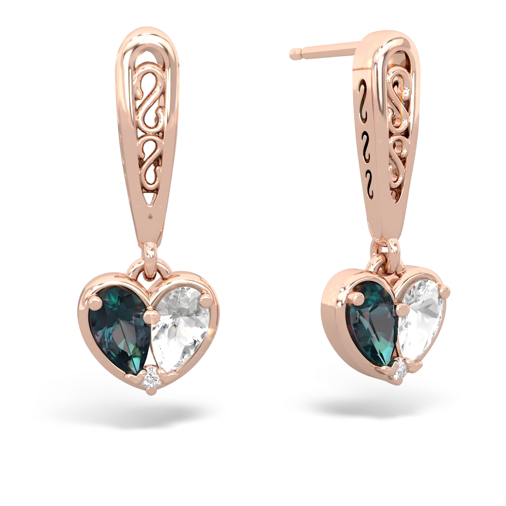 Alexandrite Filligree Heart 14K Rose Gold earrings E5070