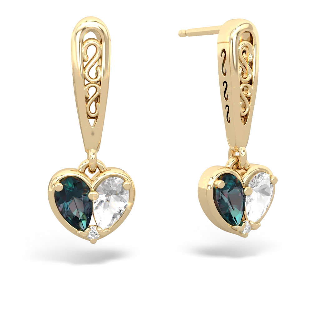 Alexandrite Filligree Heart 14K Yellow Gold earrings E5070