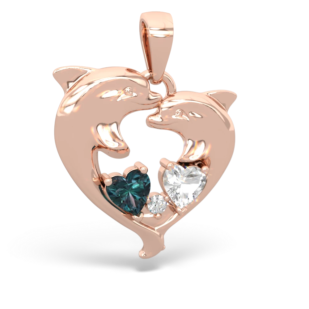 Alexandrite Dolphin Heart 14K Rose Gold pendant P5820