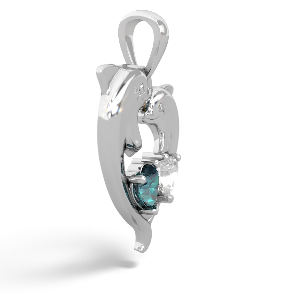 Alexandrite Dolphin Heart 14K White Gold pendant P5820