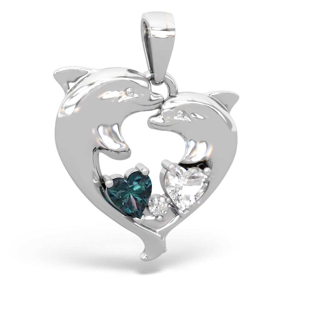 Alexandrite Dolphin Heart 14K White Gold pendant P5820