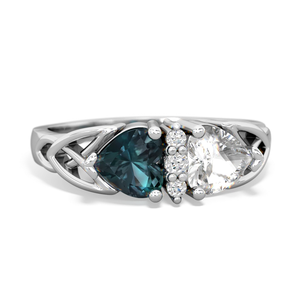 Alexandrite Celtic Knot Double Heart 14K White Gold ring R5040