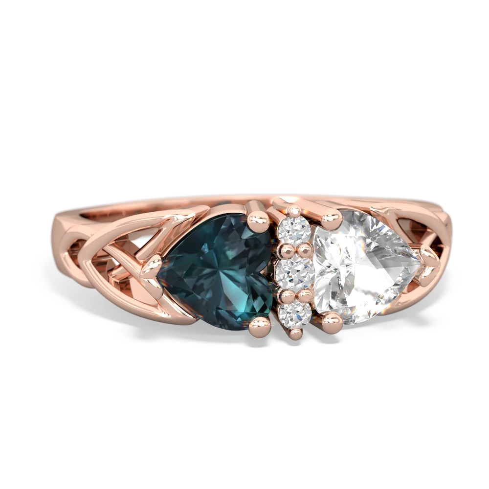 Alexandrite Celtic Knot Double Heart 14K Rose Gold ring R5040