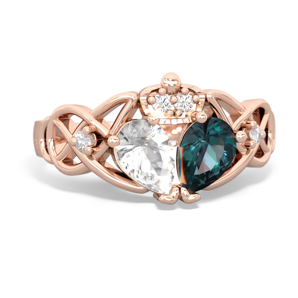 Alexandrite 'One Heart' Celtic Knot Claddagh 14K Rose Gold ring R5322