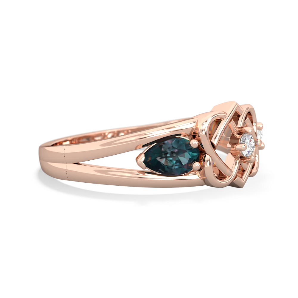 Alexandrite Hearts Intertwined 14K Rose Gold ring R5880