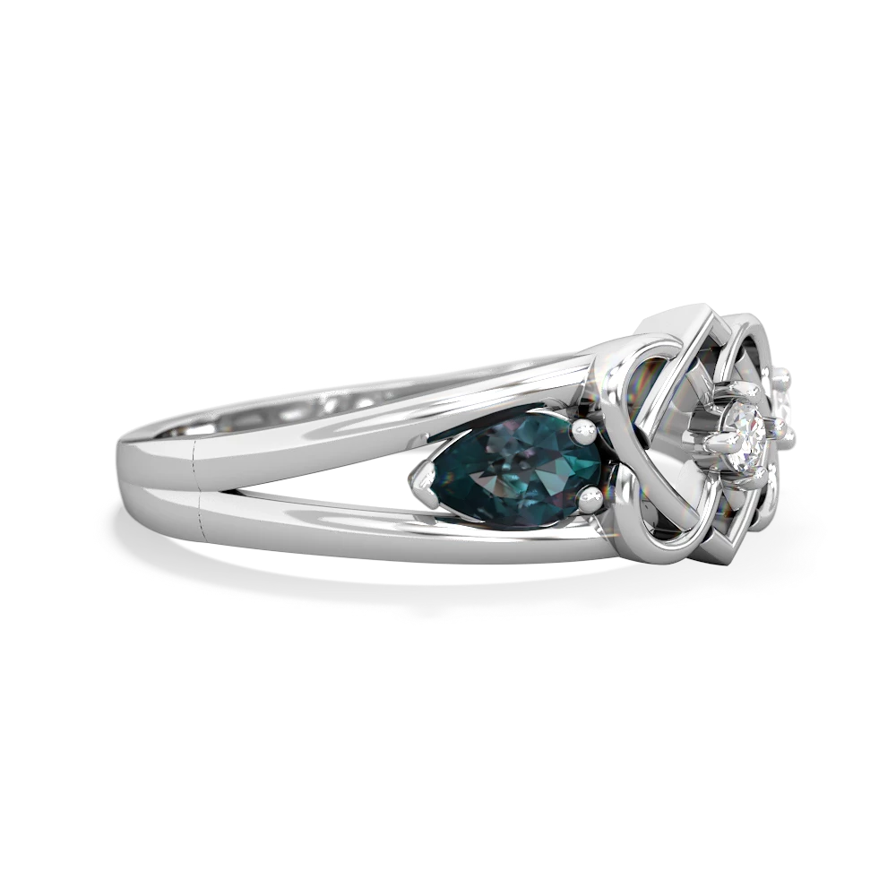 Alexandrite Hearts Intertwined 14K White Gold ring R5880