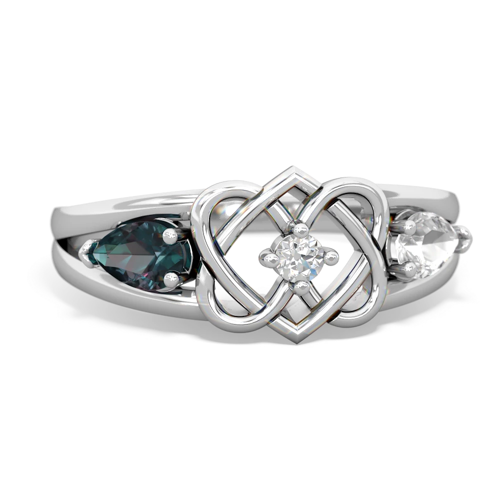 Alexandrite Hearts Intertwined 14K White Gold ring R5880