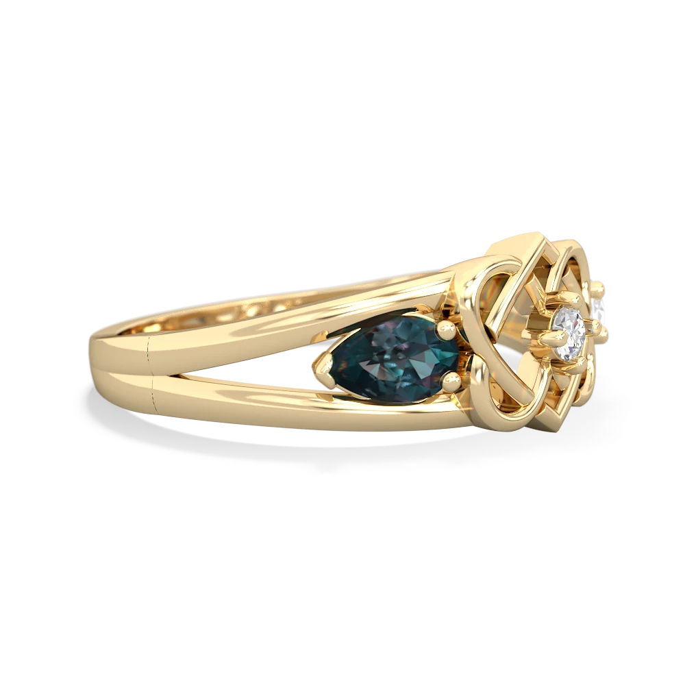 Alexandrite Hearts Intertwined 14K Yellow Gold ring R5880