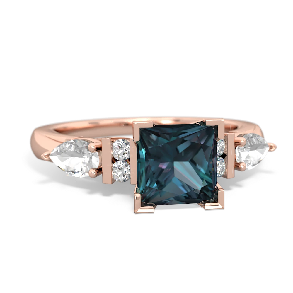 Alexandrite 6Mm Princess Eternal Embrace Engagement 14K Rose Gold ring C2002