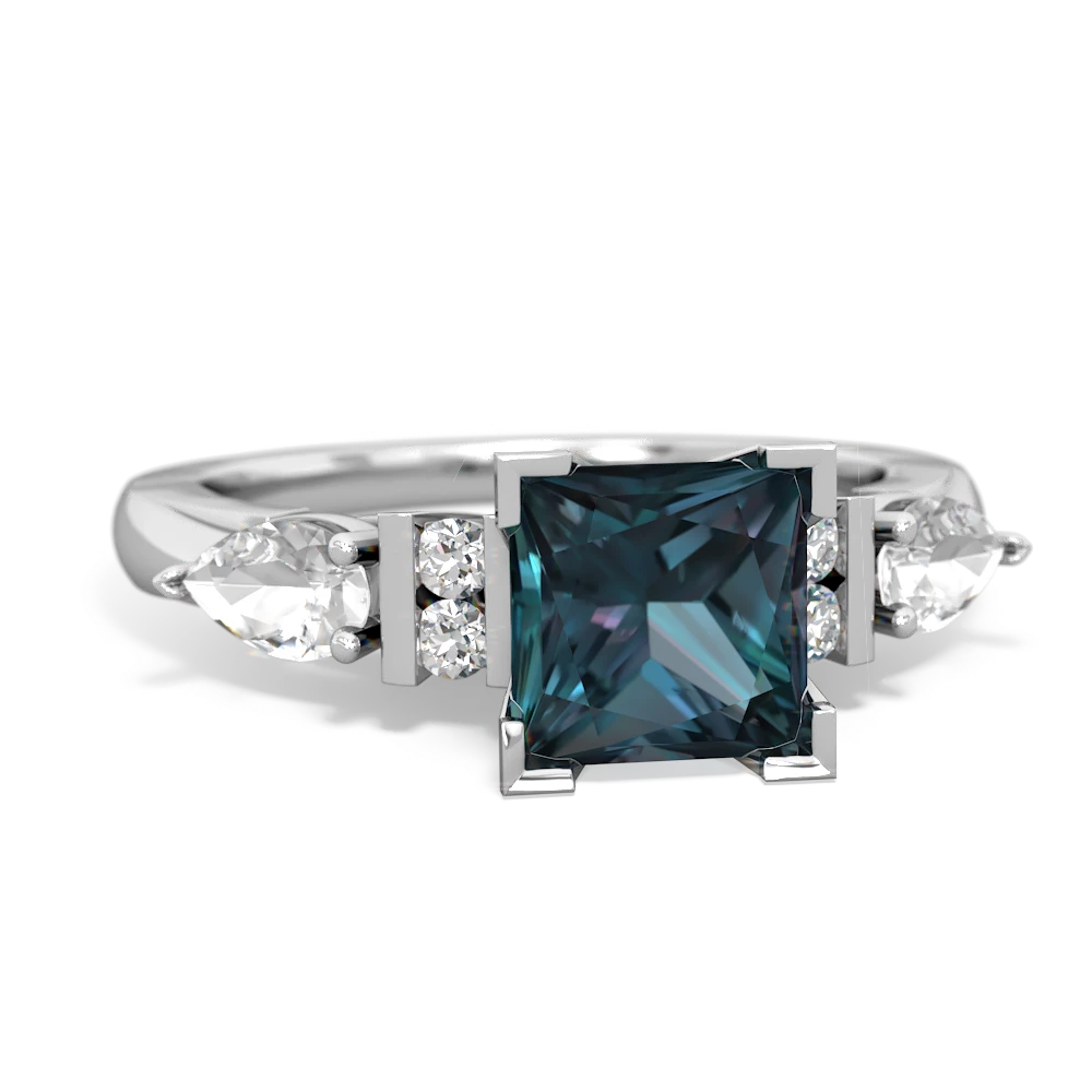 Alexandrite 6Mm Princess Eternal Embrace Engagement 14K White Gold ring C2002