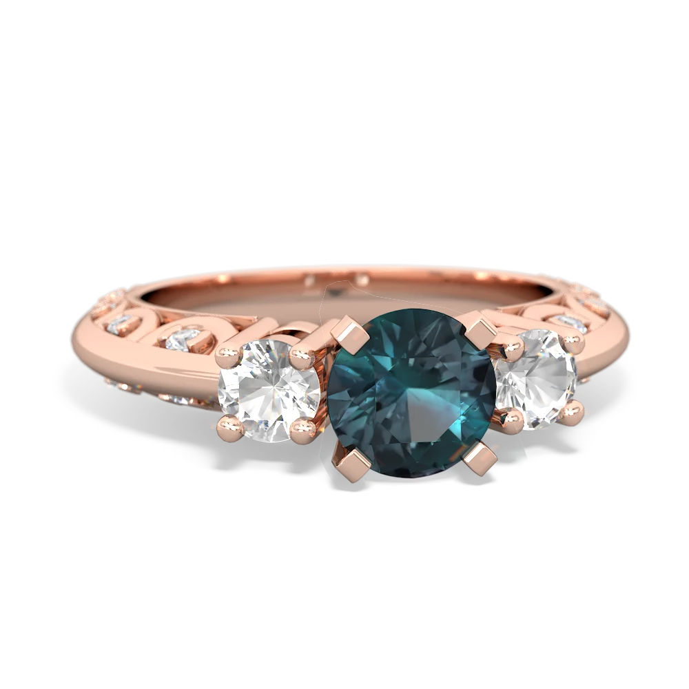 Alexandrite Art Deco Eternal Embrace Engagement 14K Rose Gold ring C2003