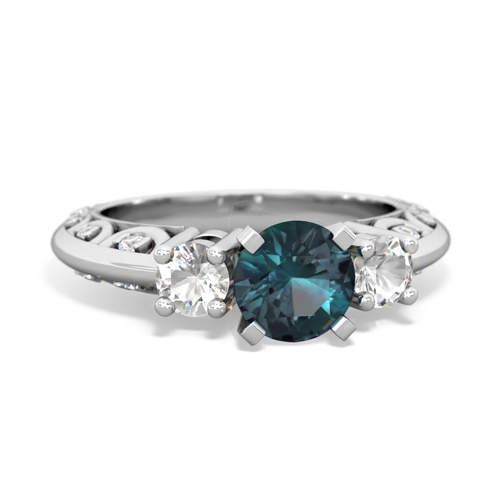 Alexandrite Art Deco Eternal Embrace Engagement 14K White Gold ring C2003