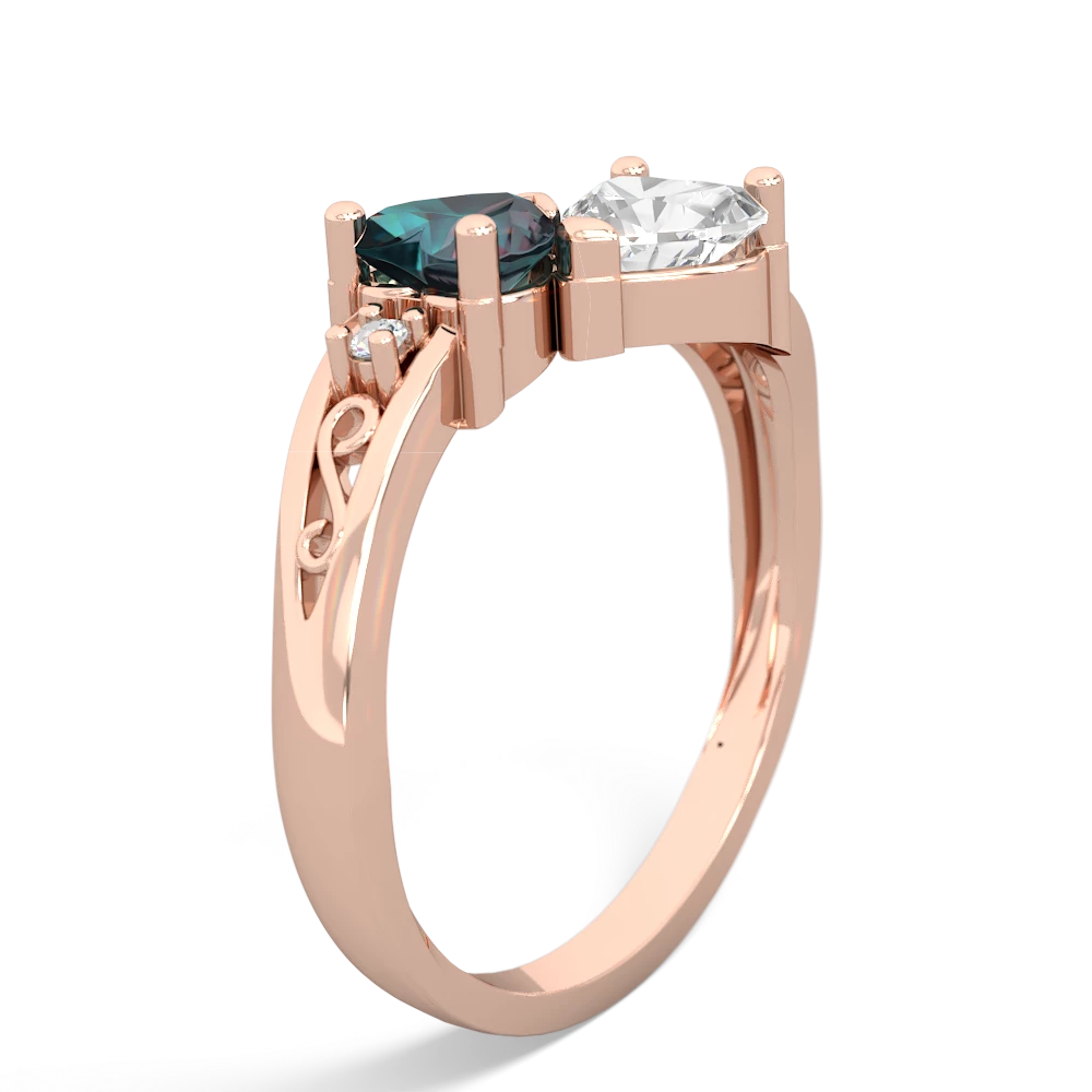 Alexandrite Snuggling Hearts 14K Rose Gold ring R2178