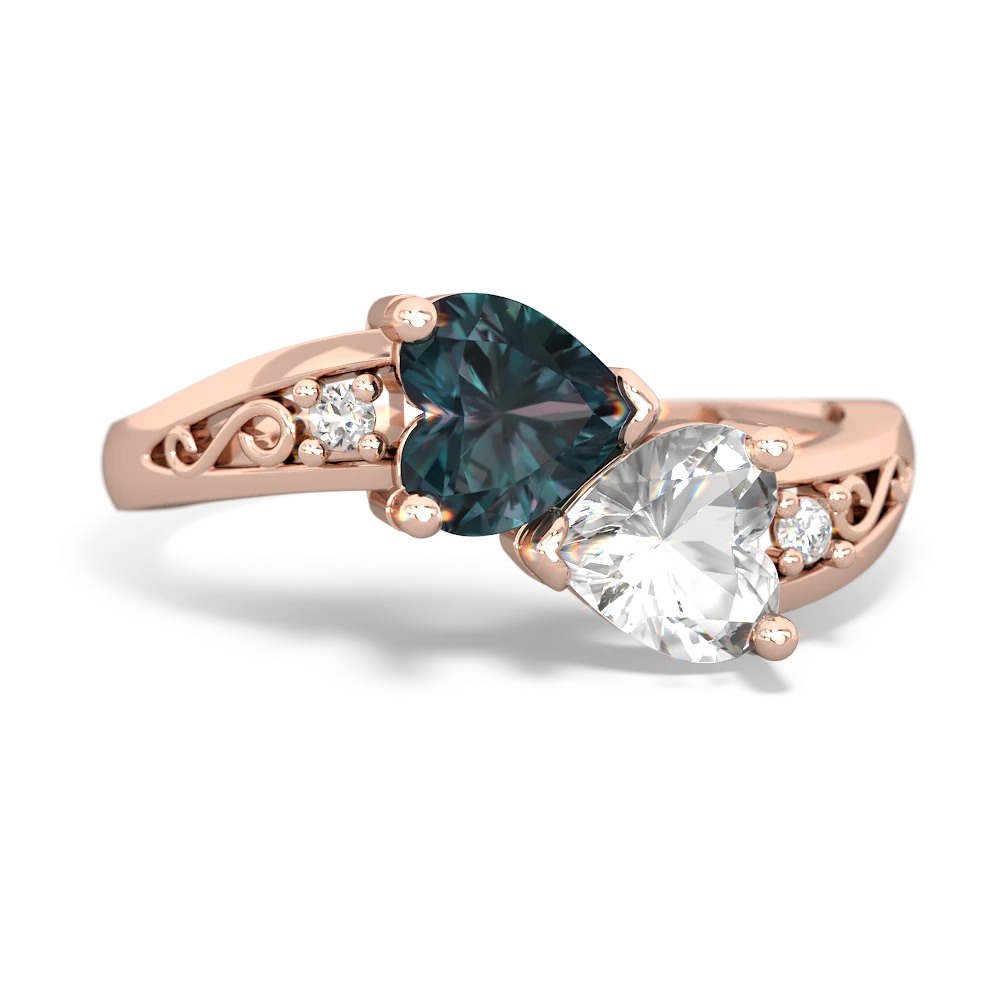 Alexandrite Snuggling Hearts 14K Rose Gold ring R2178