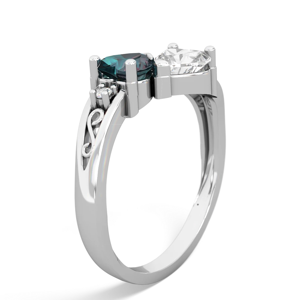 Alexandrite Snuggling Hearts 14K White Gold ring R2178