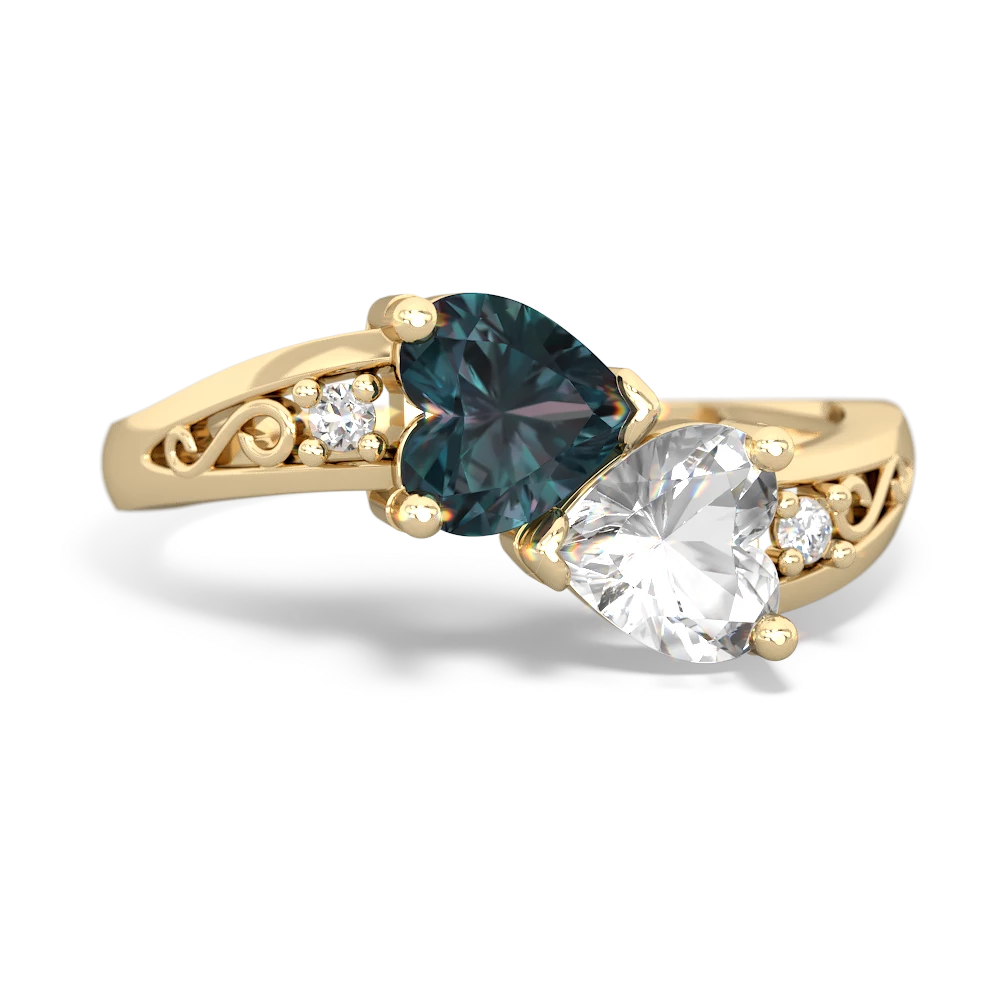 Alexandrite Snuggling Hearts 14K Yellow Gold ring R2178