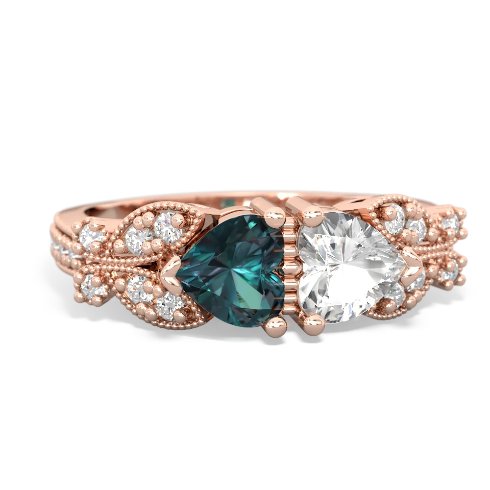 Alexandrite Diamond Butterflies 14K Rose Gold ring R5601