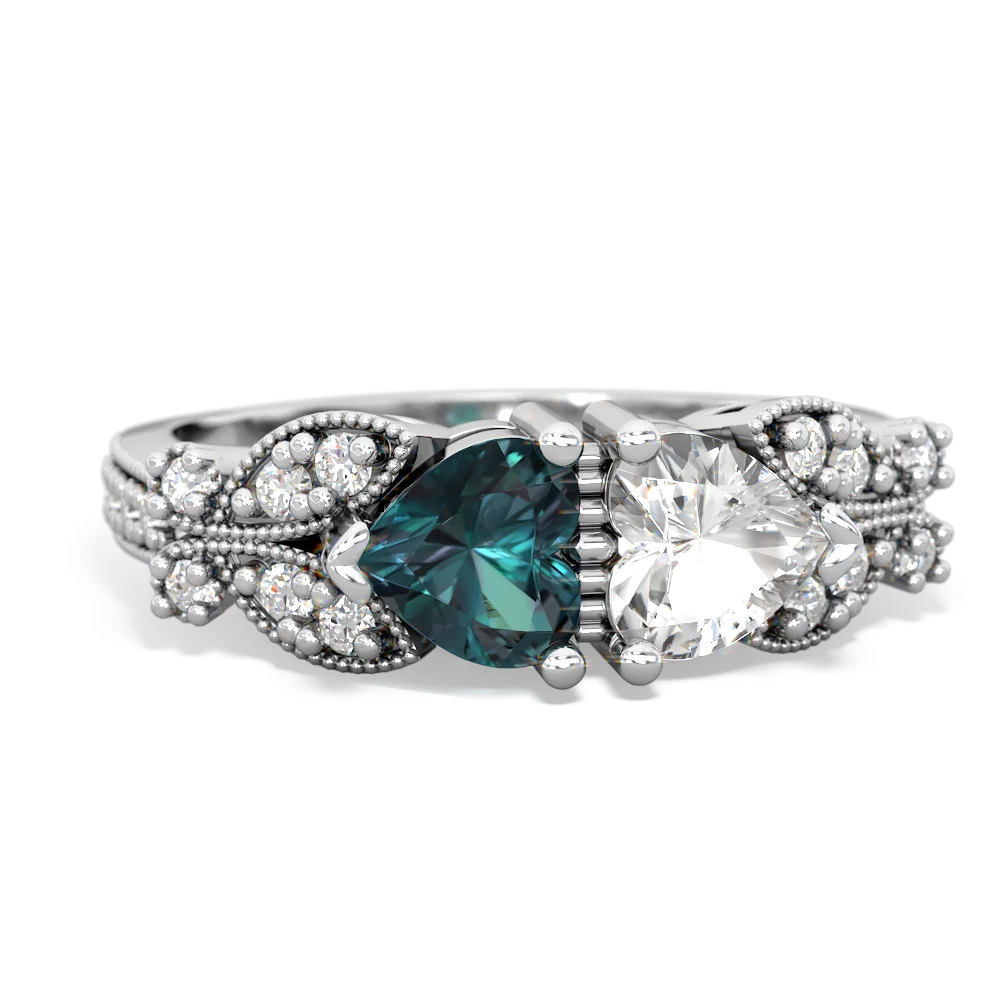 Alexandrite Diamond Butterflies 14K White Gold ring R5601