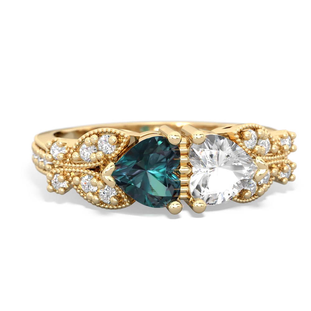 Alexandrite Diamond Butterflies 14K Yellow Gold ring R5601