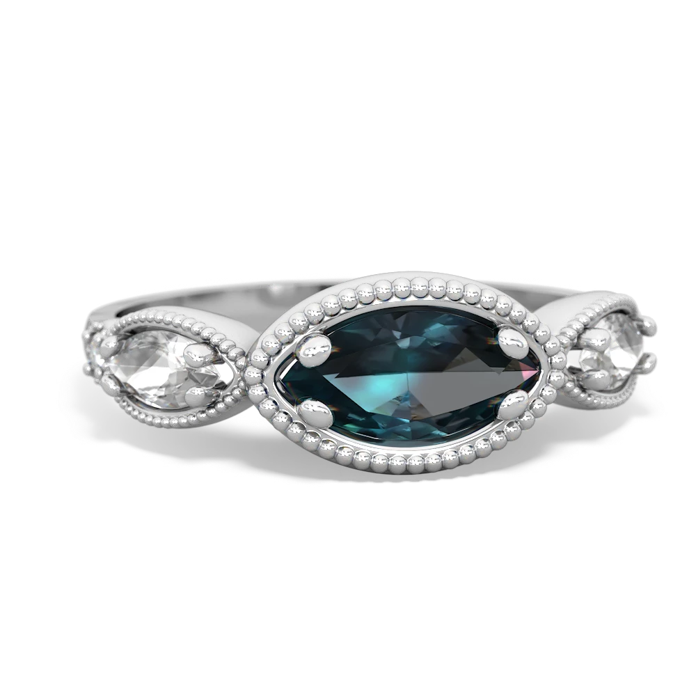 Alexandrite Milgrain Marquise 14K White Gold ring R5700