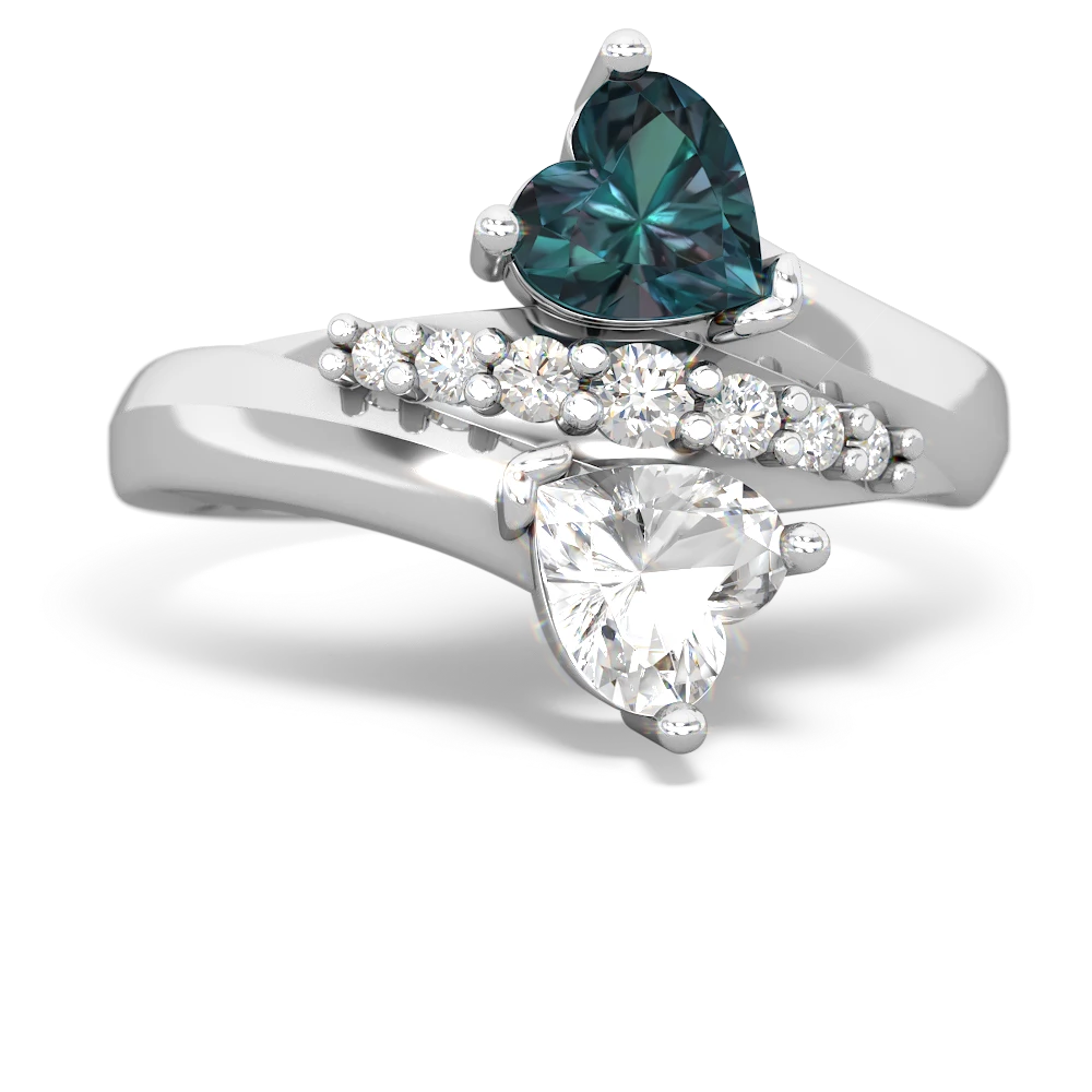 Alexandrite Heart To Heart 14K White Gold ring R2064