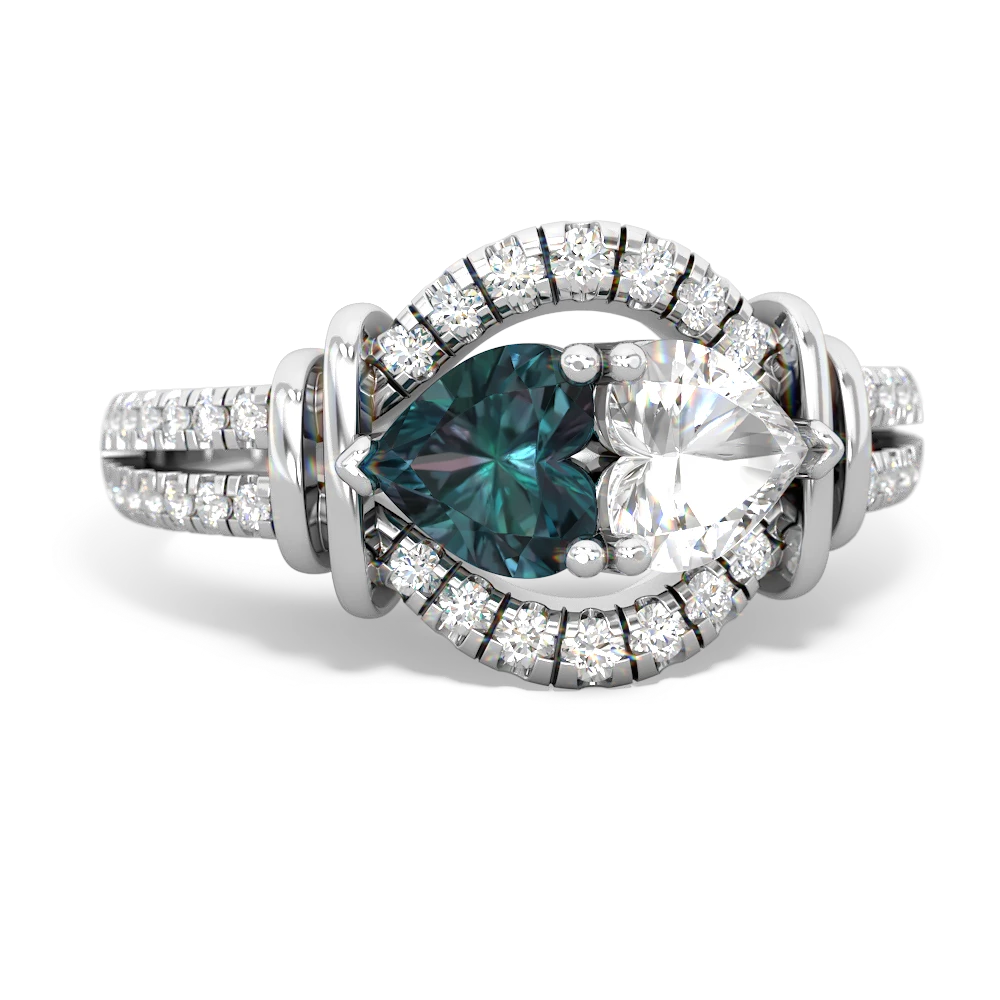 Alexandrite Art-Deco Keepsake 14K White Gold ring R5630