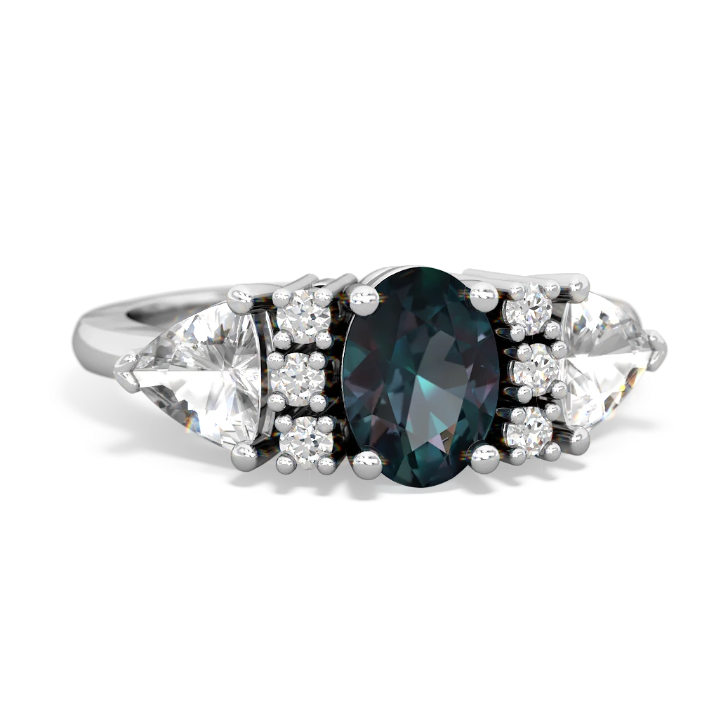 Alexandrite Antique Style Three Stone 14K White Gold ring R2186