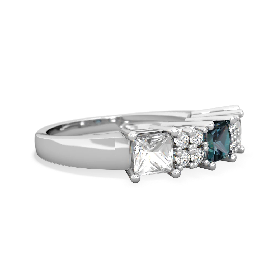 Alexandrite Three Stone Diamond Cluster 14K White Gold ring R2592