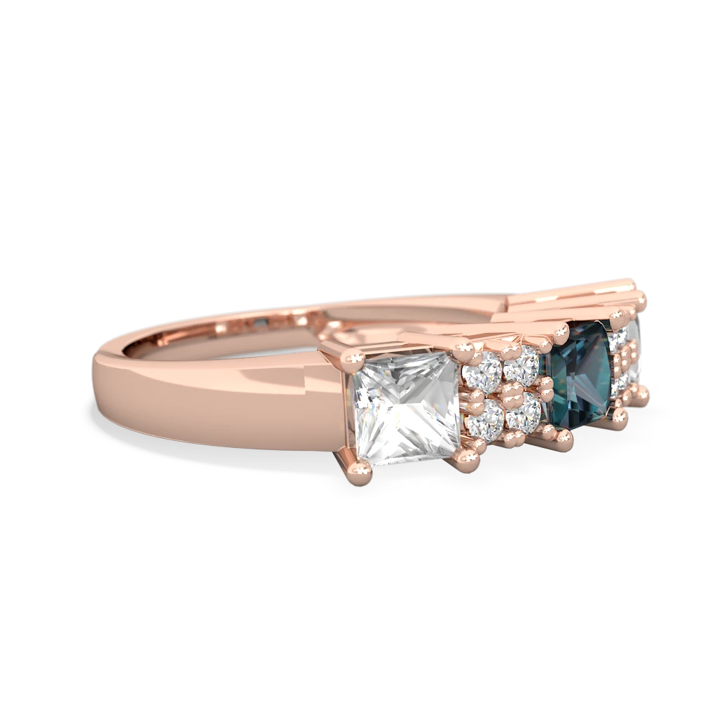 Alexandrite Three Stone Diamond Cluster 14K Rose Gold ring R2592